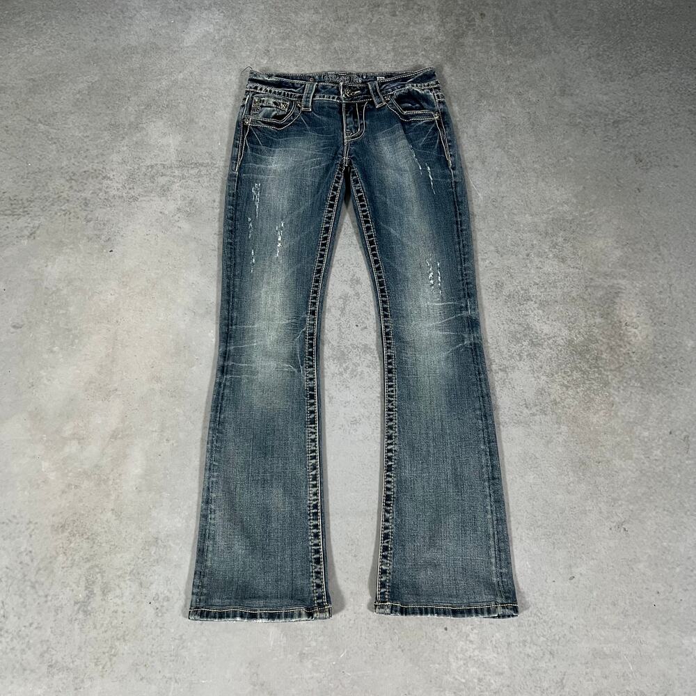 Miss Me Bootcut Flare Jeans Blue Thick Stitch Womens - Size: 27